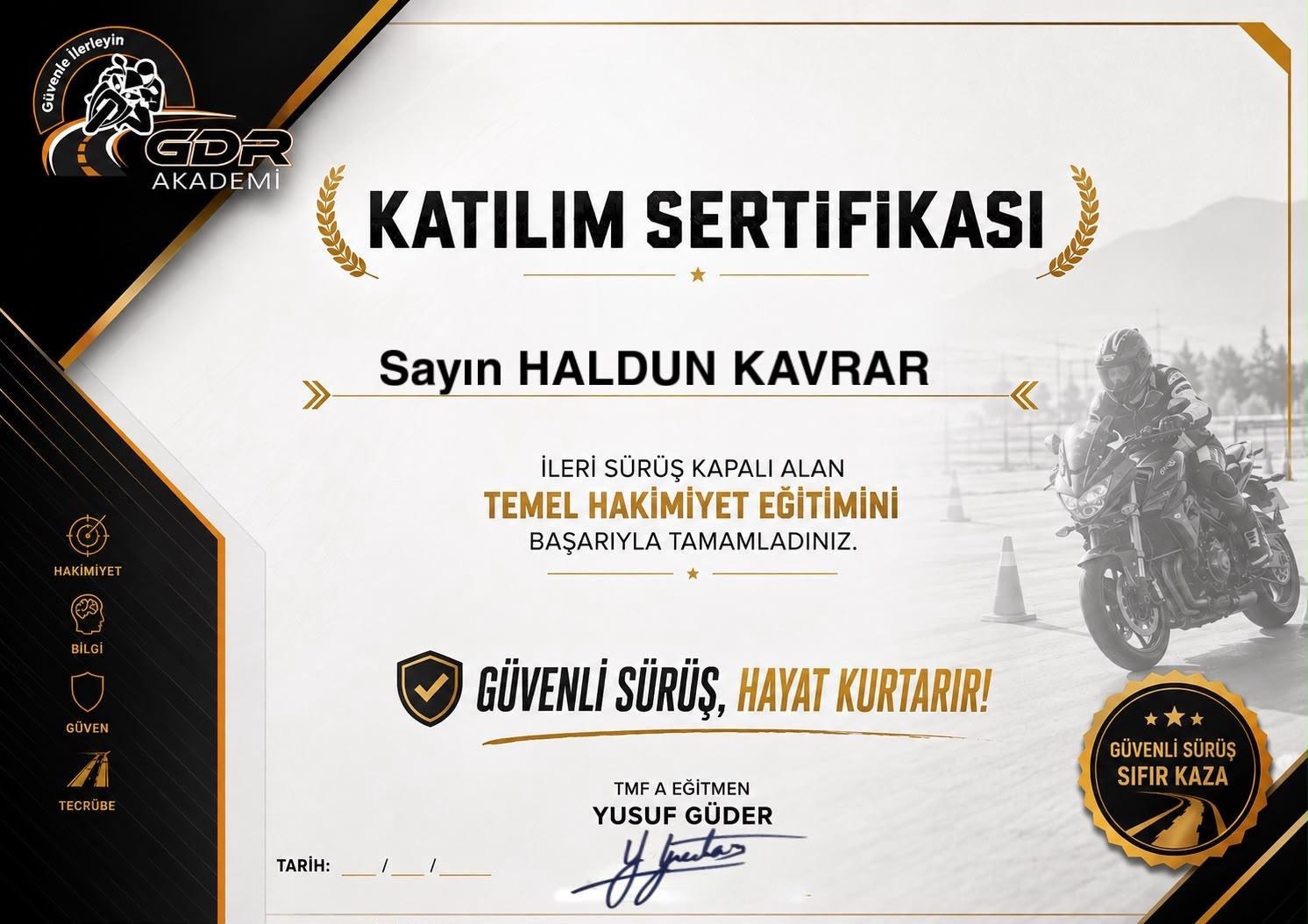 GDR Akademi temel hâkimiyet eğitimi katılım sertifikası