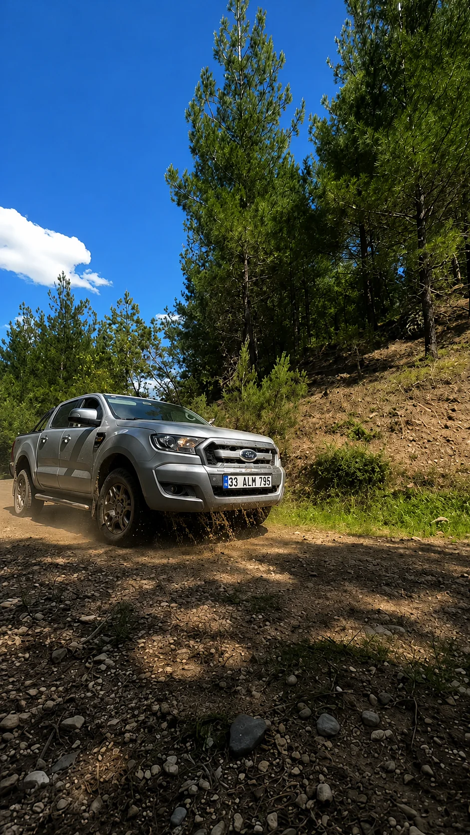 Orman yolunda ilerleyen 4x4 araç
